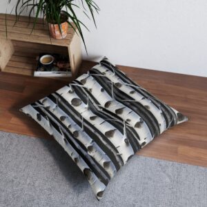 Birch bark markings tufted floor pillow with a natural flowing pattern