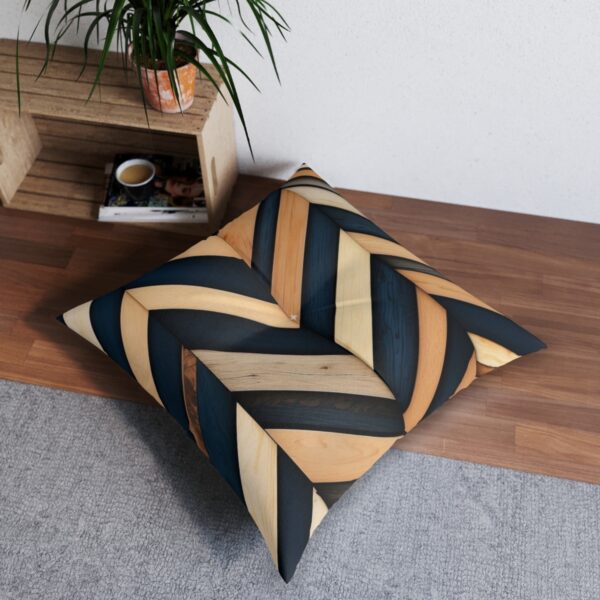 Bold contrasting colors wooden chevron tufted floor pillow