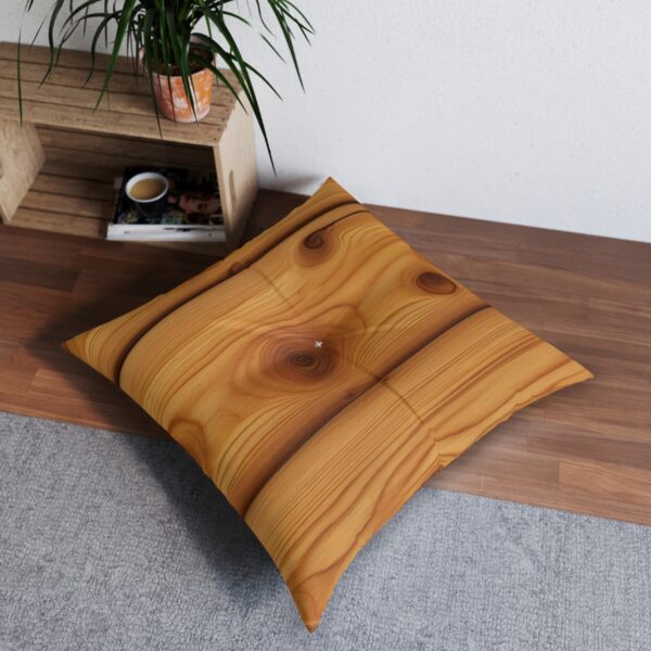 Smooth knotty pine design tufted floor pillow in honey amber