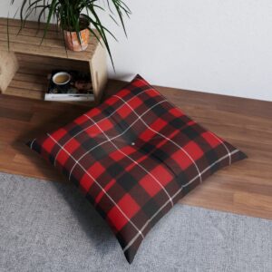 Vibrant red and black buffalo check plaid tufted floor pillow