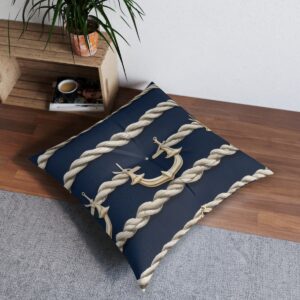 Sailor's knot tufted floor pillow with nautical stripes and anchor design