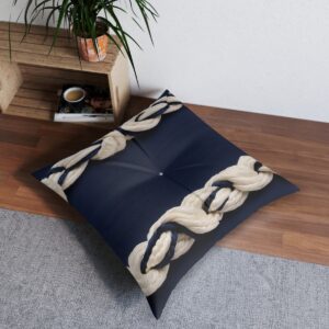 Nautical tufted floor pillow with sailor's knots on a navy background