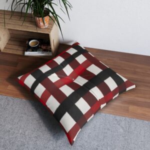 Buffalo check plaid tufted floor pillow in striking red and black