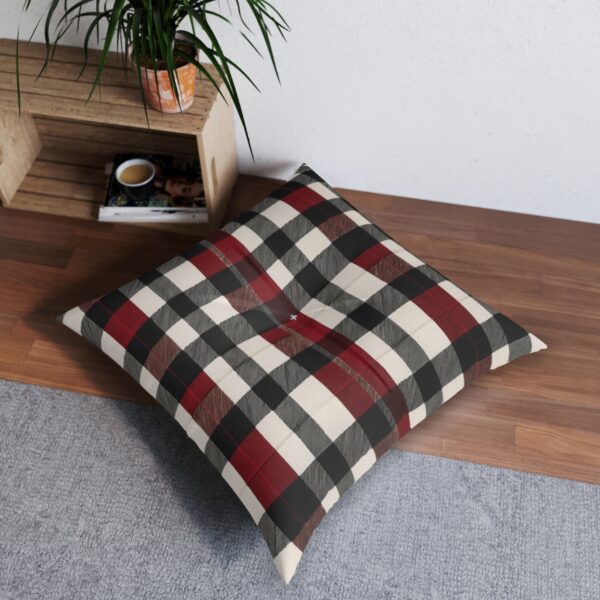 Classic red and black buffalo check plaid tufted floor pillow