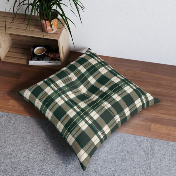 Timeless hunter green and beige plaid tufted floor pillow