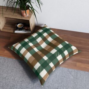 Bold-Checkered-Tufted-Floor-Pillow-Hunter-Green-Beige-Shades