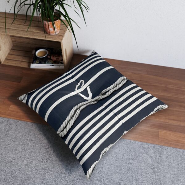 Anchored elegance tufted floor pillow with classic sailor stripes and anchor symbol