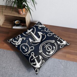 Timeless nautical charm tufted floor pillow with sailor tattoos