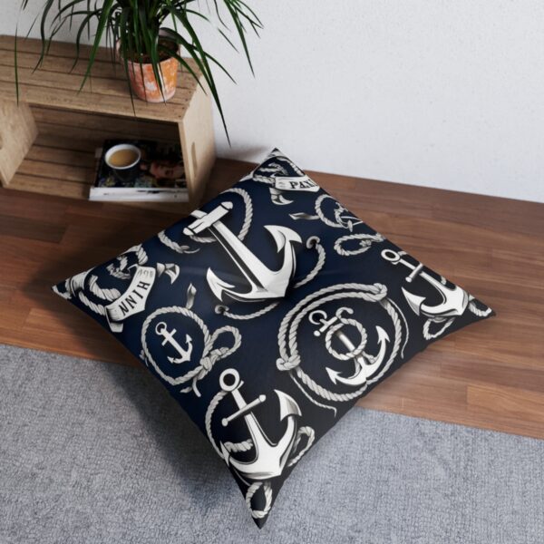 Timeless nautical charm tufted floor pillow with sailor tattoos