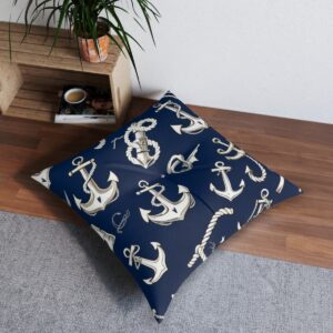 Classic sailor tattoo designs on navy blue floor pillow