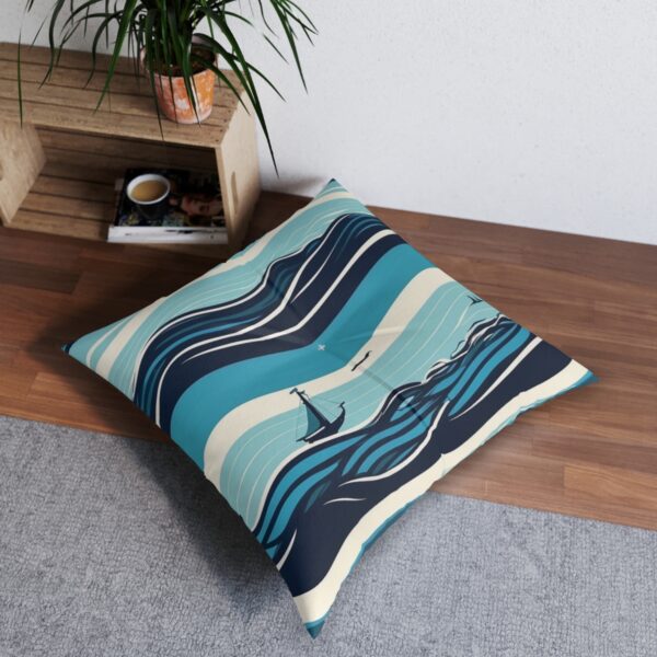 Serene liferings and steady anchors afloat on ocean waves floor pillow