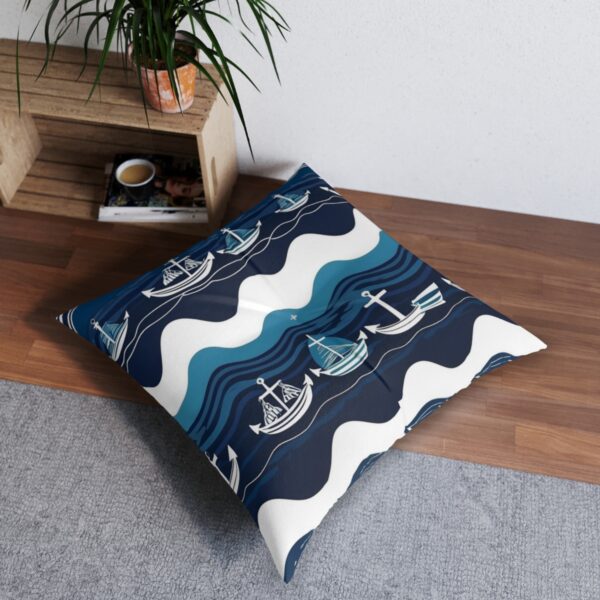 Liferings and anchors drift upon tranquil waves floor pillow