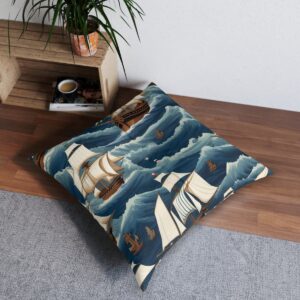 Elegantly designed floor pillow with ships in full sail