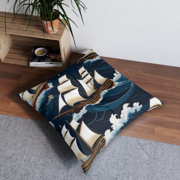 Stately ships on navy waves design tufted floor pillow