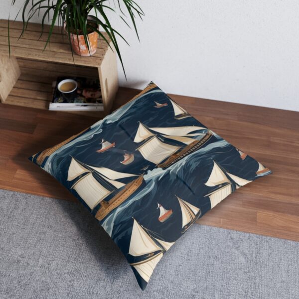 Majestic ships design tufted floor pillow ideal for nautical decor