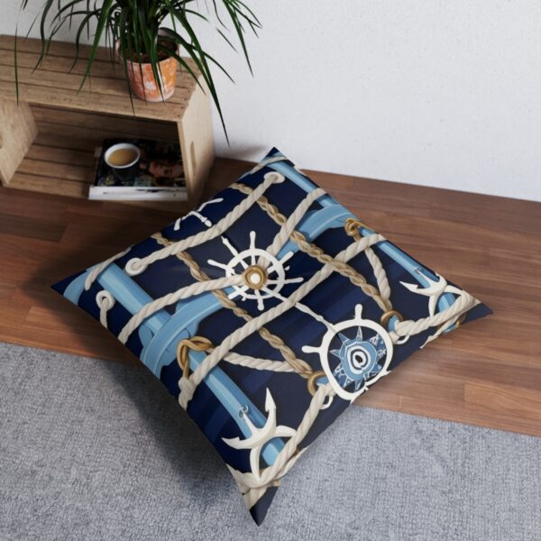 Chic ship wheel and anchor design tufted floor pillow