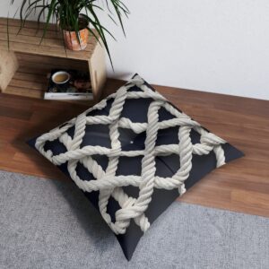 Knotted affection tufted floor pillow with interlaced rope design