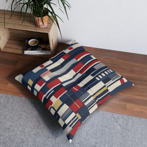 Floor pillow with abstract stripes in a sophisticated color palette