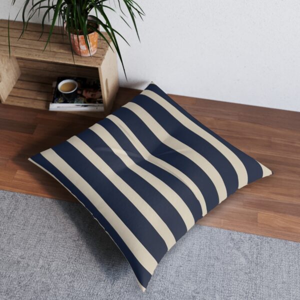 Navy and cream striped tufted floor pillow