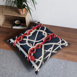 Hearts and ropes tufted floor pillow with nautical romance design