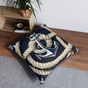 Floor pillow with ropes twisted into maritime symbols design