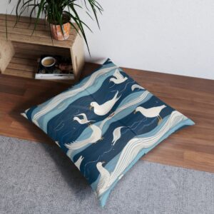 Floor pillow with elegant seagulls in flight pattern