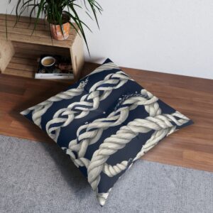 Elegant pattern of cream ropes on dark navy background tufted floor pillow