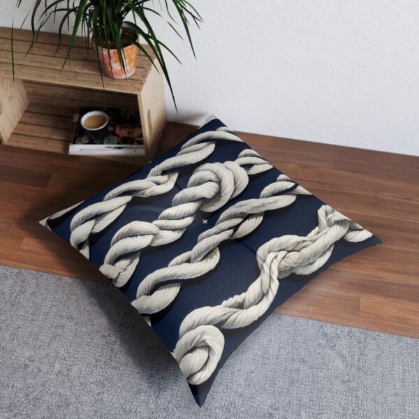 Bold twisted rope pattern on navy background tufted floor pillow