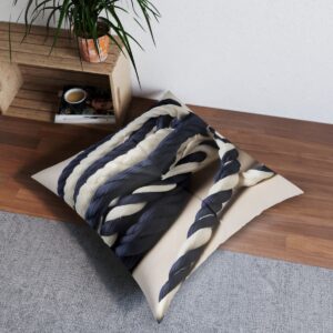 Navy and cream abstract swirls design tufted floor pillow