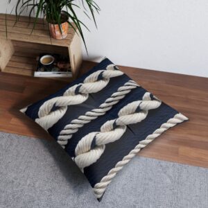 Thick twisted rope design over deep navy stripes tufted floor pillow