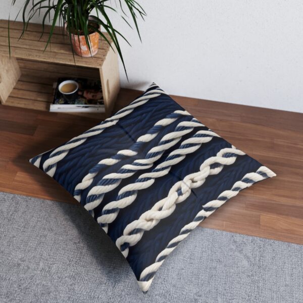 Bold navy and white rope stripes tufted floor pillow