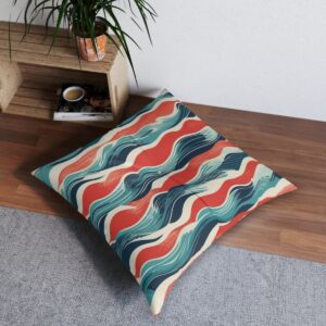 Flowing wave pattern in vibrant colors tufted floor pillow