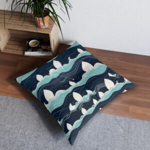 Soothing wave and sailboat pattern tufted floor pillow