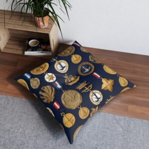 Fleet admiral tufted floor pillow with esteemed maritime symbols