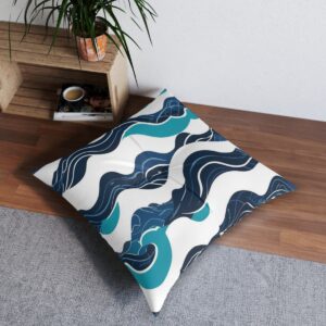 Fluid artistic wave design tufted floor pillow