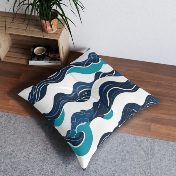 Fluid artistic wave design tufted floor pillow