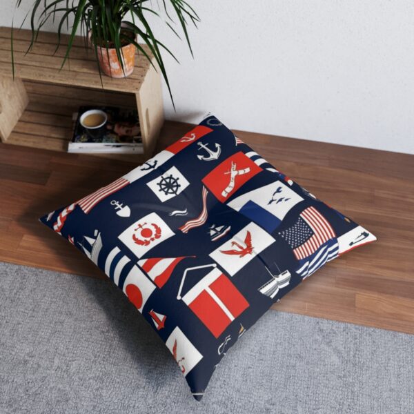 Mosaic of global maritime flags tufted floor pillow