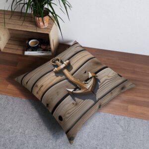 Classic anchor on aged wooden planks tufted floor pillow