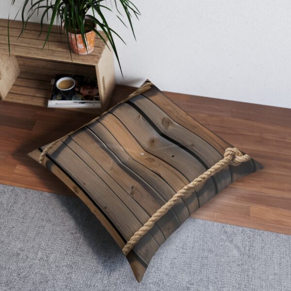 Realistic wooden plank and rope detail tufted floor pillow