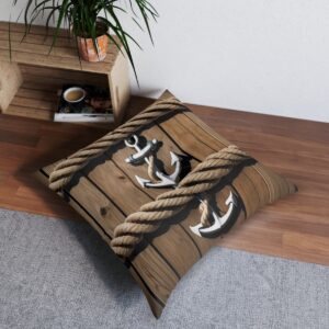 Rustic wooden planks thick ropes and classic anchors tufted floor pillow