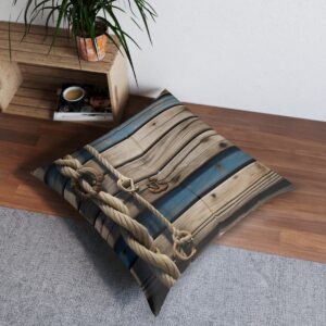 Aged wooden planks and nautical rope detail tufted floor pillow