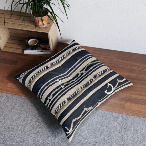 Nautical knots tufted floor pillow with woven rope and anchor design