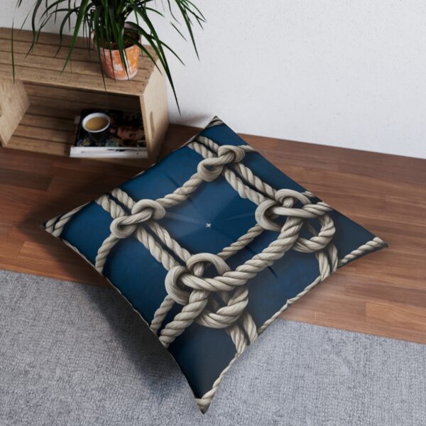 Floor pillow with knot pattern on deep oceanic blue