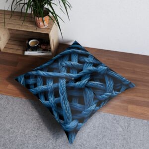 Nautically knotted floor pillow on a deep blue backdrop