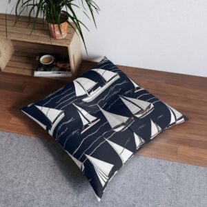 Elegant white sailboats on navy floor pillow for home styling