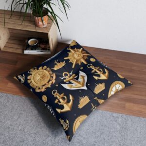 Admiral's legacy tufted floor pillow with distinguished naval medals design