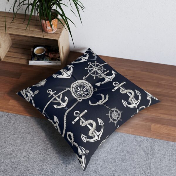 Maritime themed floor pillow with classic anchors and nautical symbols