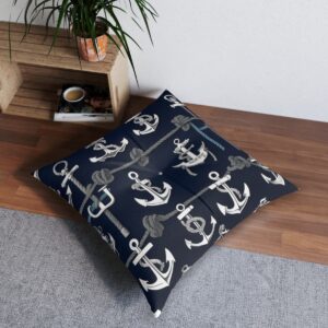 Seaside sanctuary anchor-adorned navy floor pillow