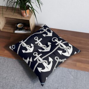 Maritime aesthetic anchor print navy tufted floor pillow