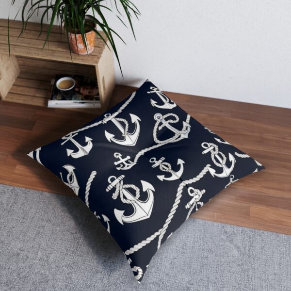 Nautical charm navy and white anchor themed tufted floor pillow